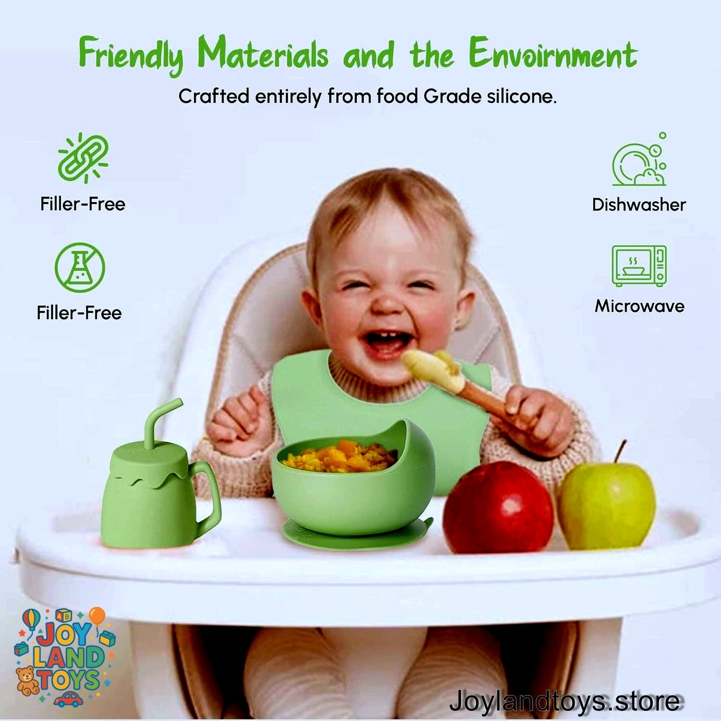 Joy Land Toys – 10-Piece Silicone Baby Feeding Set | Complete Self-Feeding Kit for Infants & Toddlers