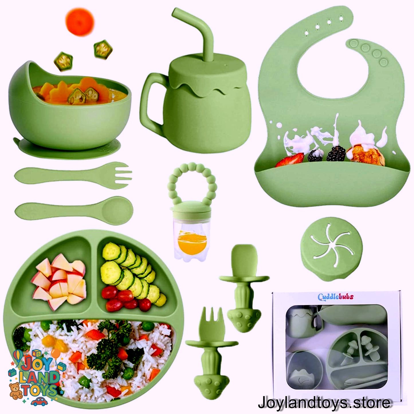 Joy Land Toys – 10-Piece Silicone Baby Feeding Set | Complete Self-Feeding Kit for Infants & Toddlers