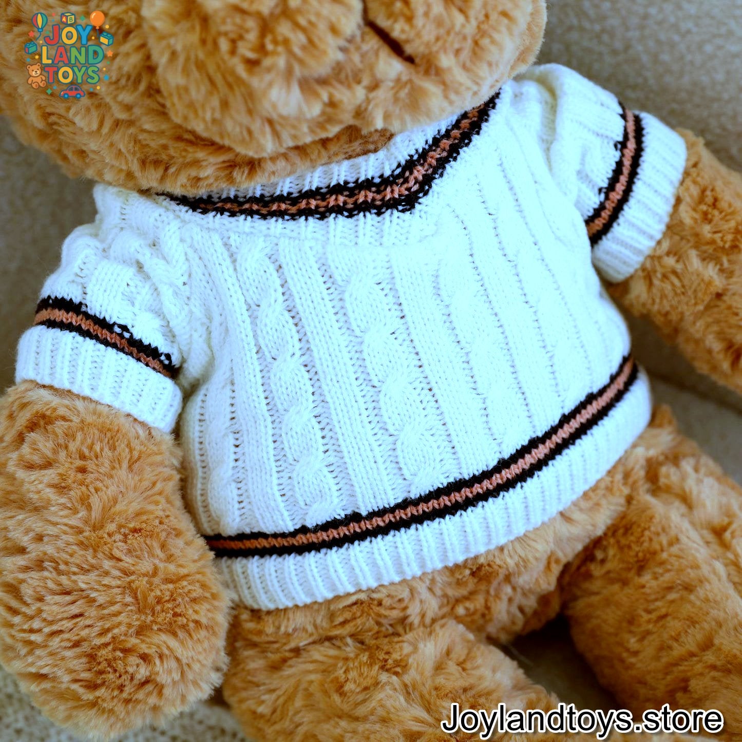 Joy Land Toys – White Sweater Bear Plush Doll | Soft Cuddly Toy Gift for Kids & Adults