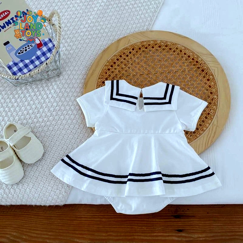 Joy Land Toys Cotton Baby Girl College-Style Jumpsuit β White Short Sleeve Romper