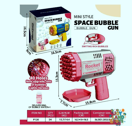 Joy Land Toys Bubble Gun Rocket 69 Holes Soap Bubbles Machine Gun Shape Automatic Blower With Light Toys For Kids Pomperos