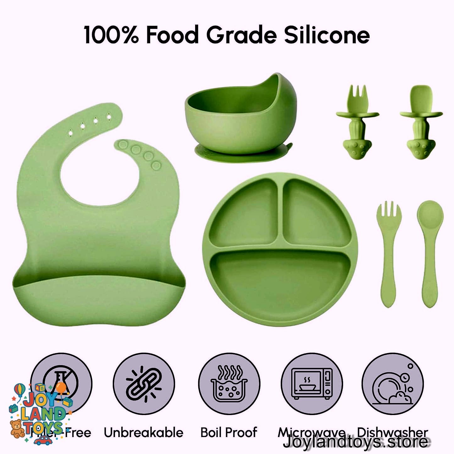 Joy Land Toys – 10-Piece Silicone Baby Feeding Set | Complete Self-Feeding Kit for Infants & Toddlers