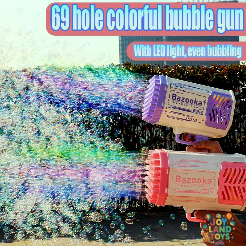 Joy Land Toys Bubble Gun Rocket 69 Holes Soap Bubbles Machine Gun Shape Automatic Blower With Light Toys For Kids Pomperos