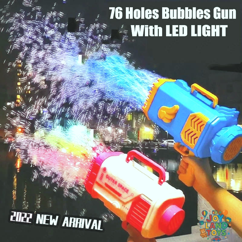 Joy Land Toys Bubble Gun Rocket 69 Holes Soap Bubbles Machine Gun Shape Automatic Blower With Light Toys For Kids Pomperos