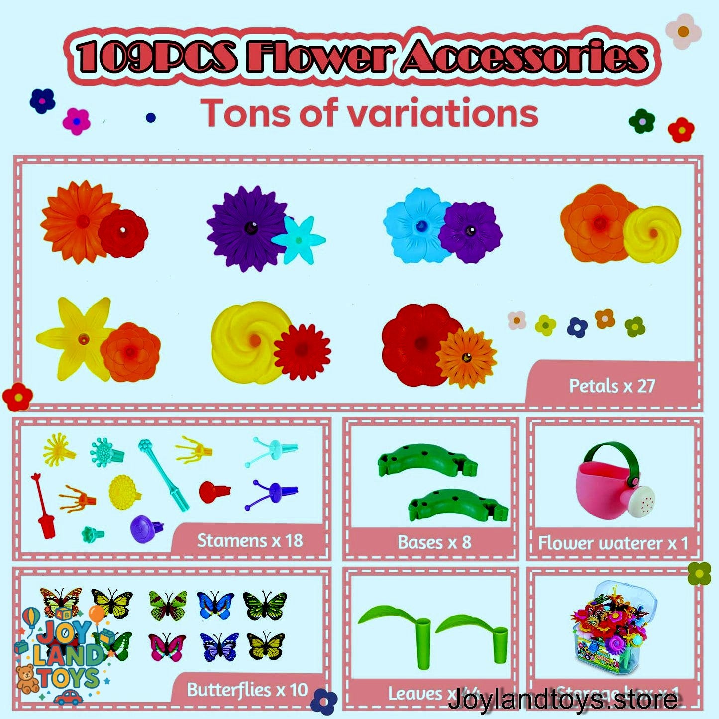 Joy Land Toys – 46 PCS Flower Garden Building Toy for Kids (STEM Educational Play Set)