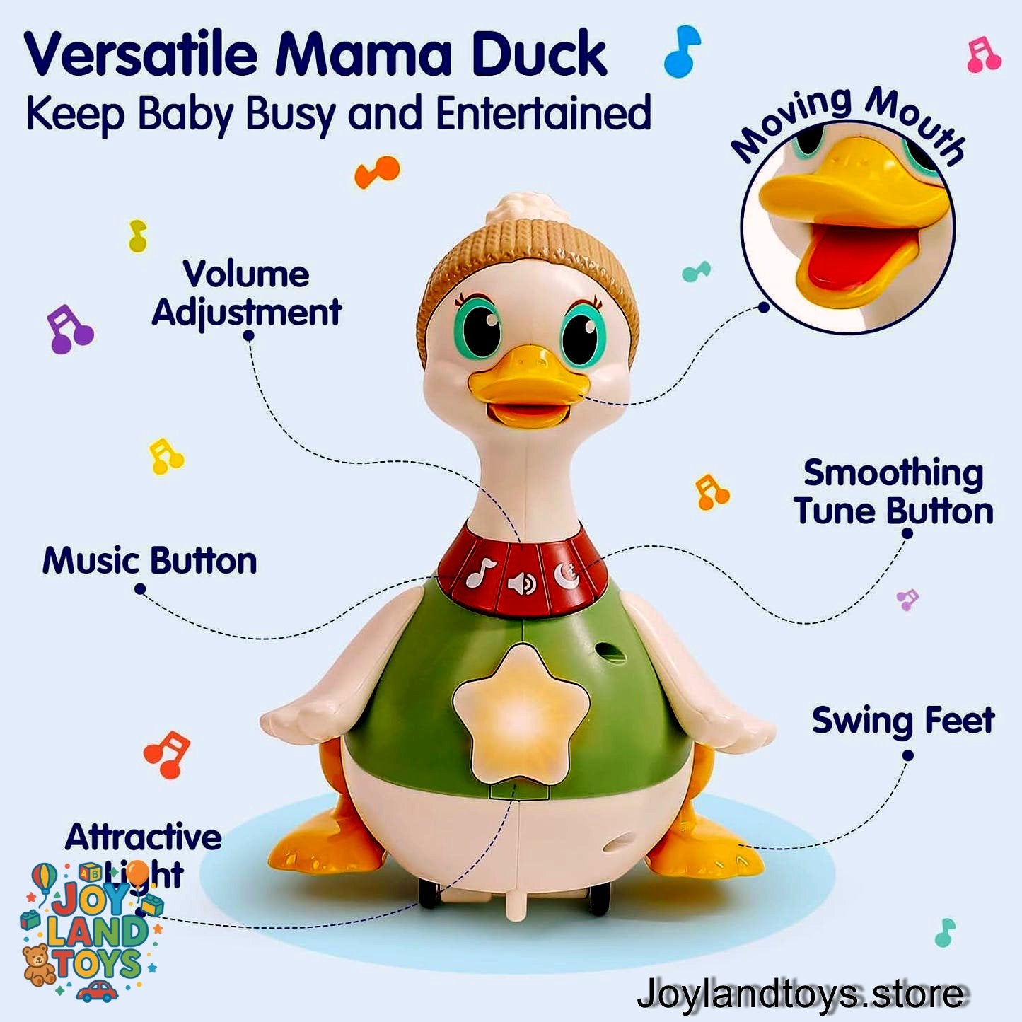 Joy Land Toys – HOLA Baby Toys 6–12 Months Musical Dancing Duck Toy Set | Tummy Time, Crawling & Interactive Learning Toy