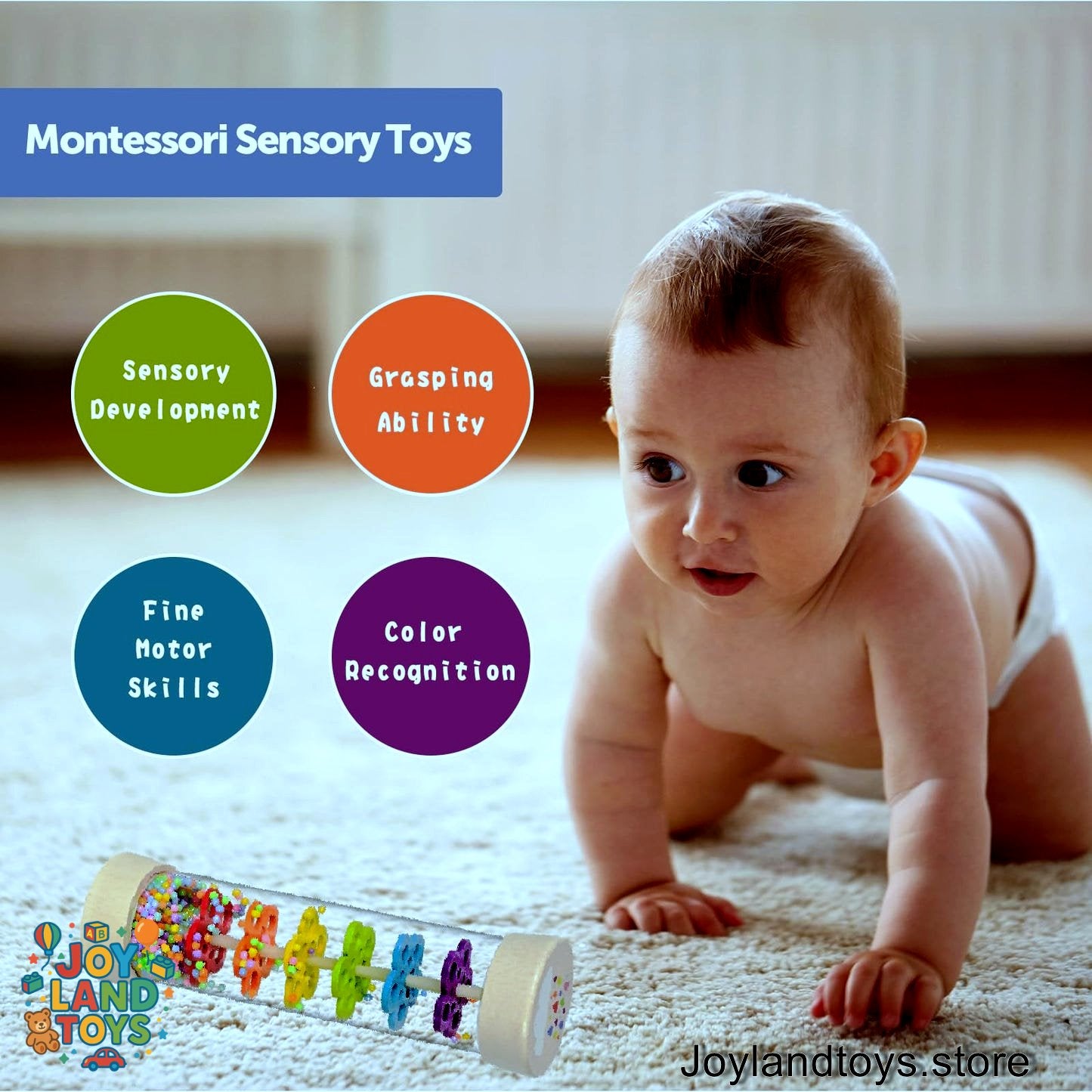 Joy Land Toys β Wooden Rainmaker Rattle Toy for Babies (6β12 Months) | Montessori Sensory Sound Toy