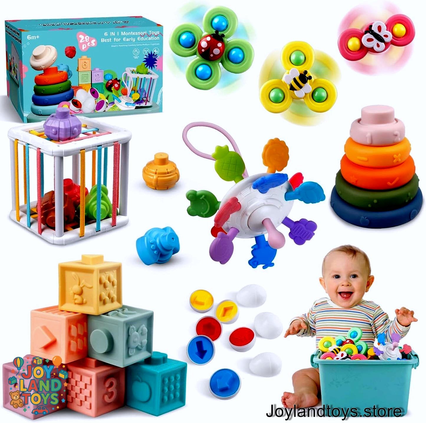 Joy Land Toys – 6-in-1 Montessori Baby Toy Set | Sensory, Teething & Learning Toys for 6–36 Months