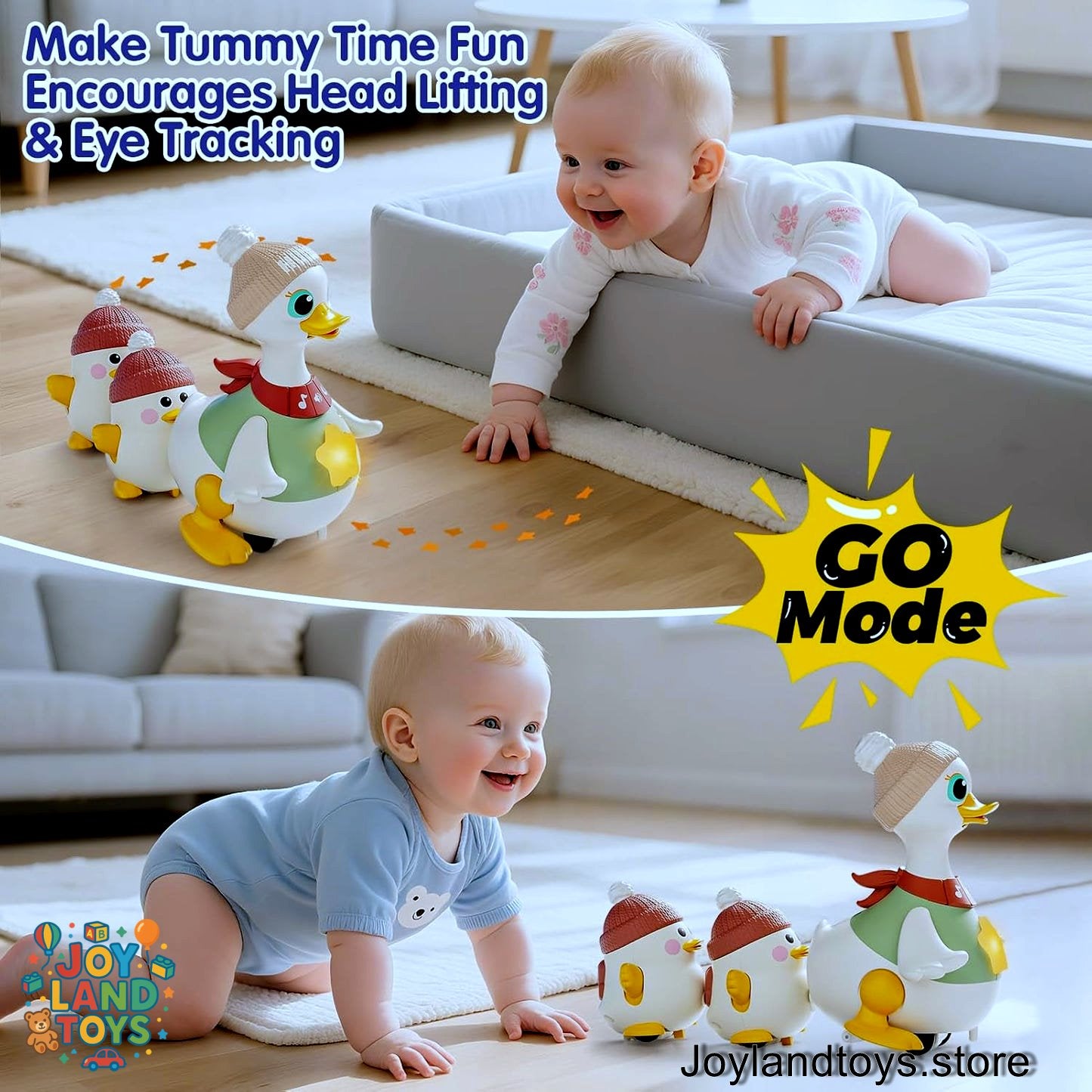 Joy Land Toys – HOLA Baby Toys 6–12 Months Musical Dancing Duck Toy Set | Tummy Time, Crawling & Interactive Learning Toy