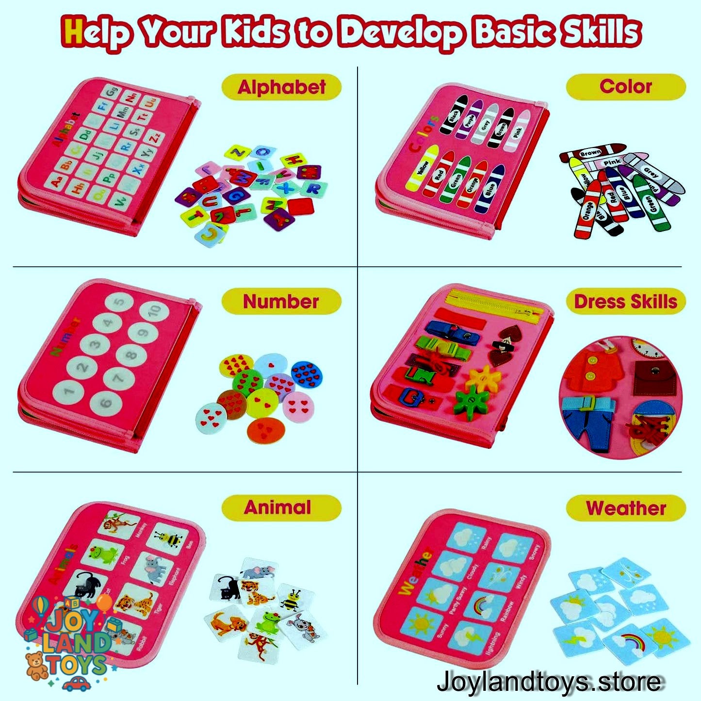 Joy Land Toys Montessori Busy Board for Toddlers – 26-in-1 Educational Learning Toy