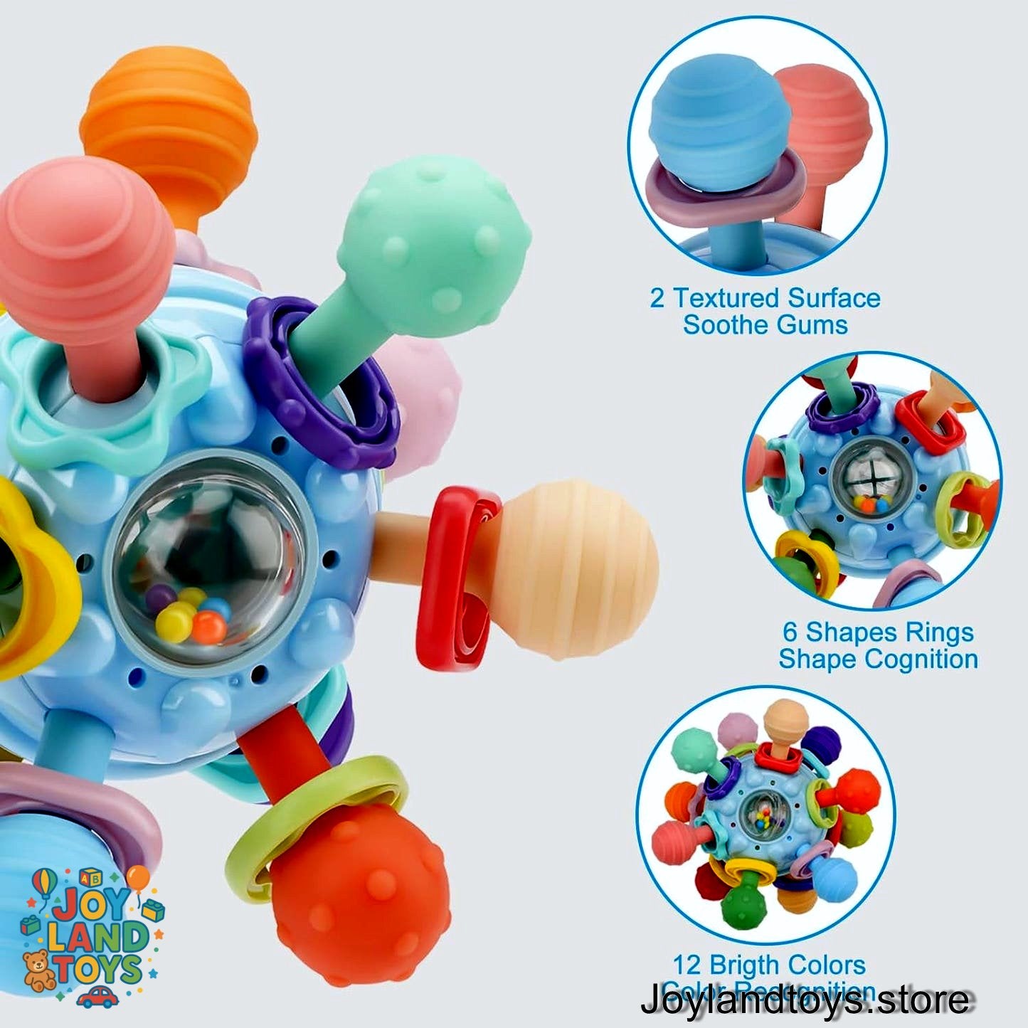 Joy Land Toys – Multi-Sensory Baby Teething Rattle Toy | Montessori Developmental Toy for 0–12 Months
