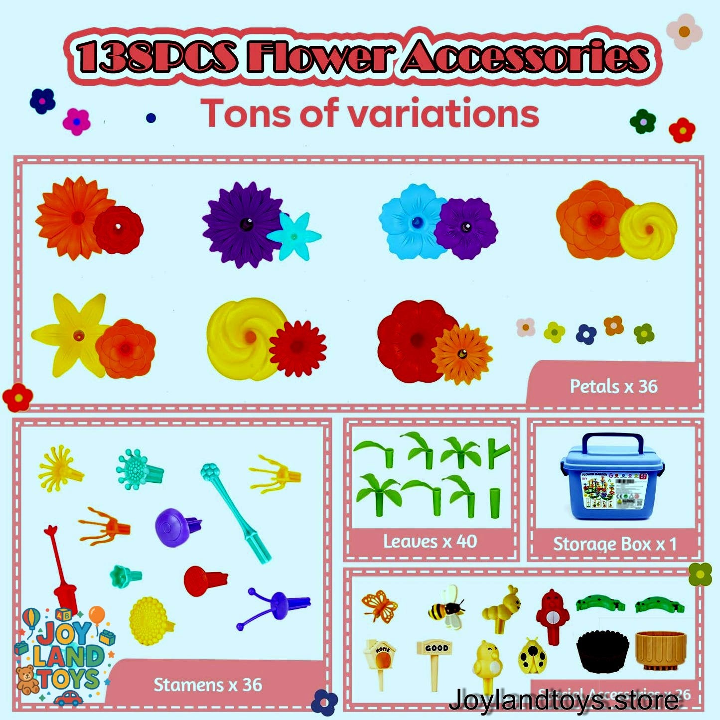 Joy Land Toys – 46 PCS Flower Garden Building Toy for Kids (STEM Educational Play Set)
