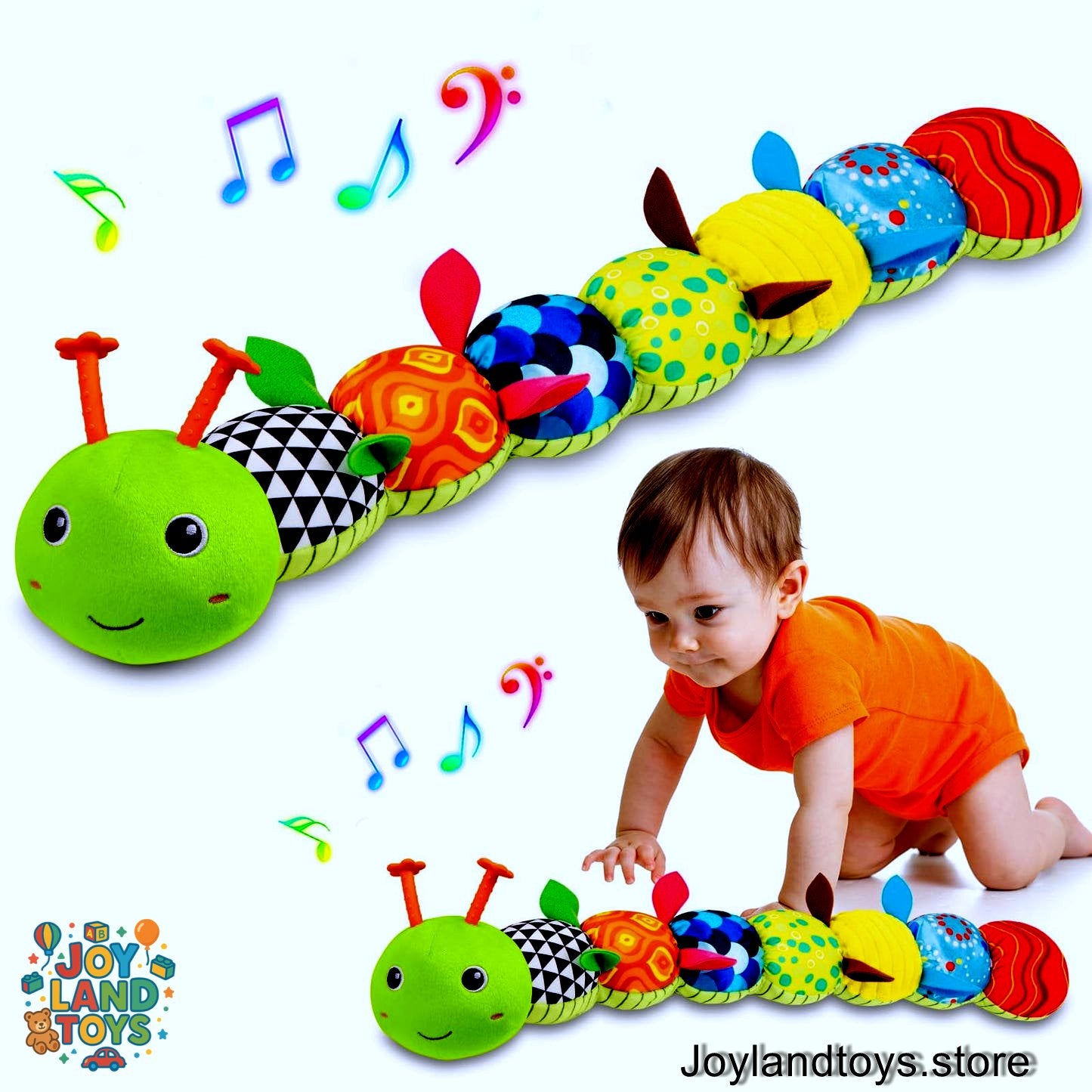 Joy Land Toys β 5-in-1 Musical Caterpillar Plush Toy | Sensory Rattle & Teething Toy for Babies (0β12 Months)