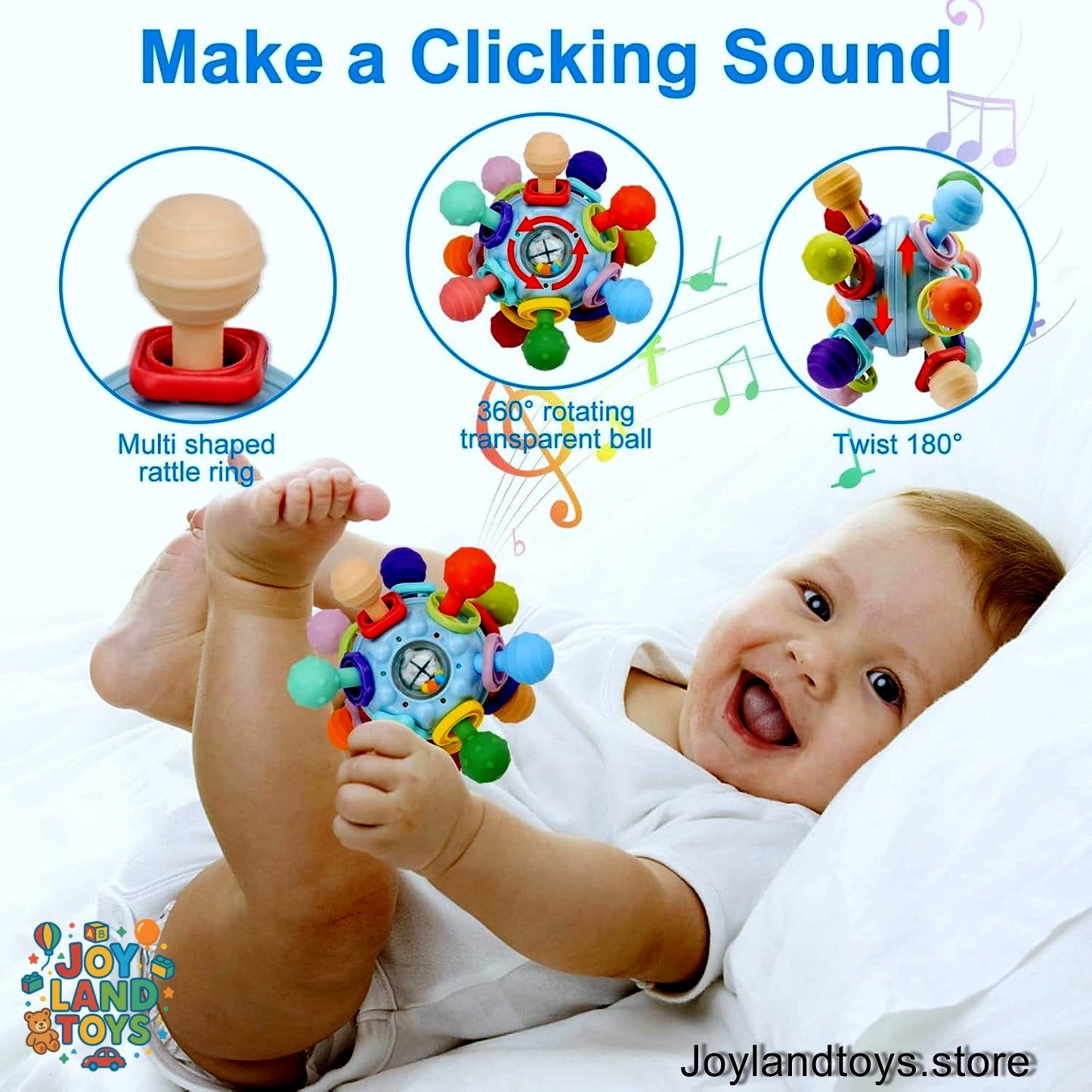 Joy Land Toys – Multi-Sensory Baby Teething Rattle Toy | Montessori Developmental Toy for 0–12 Months