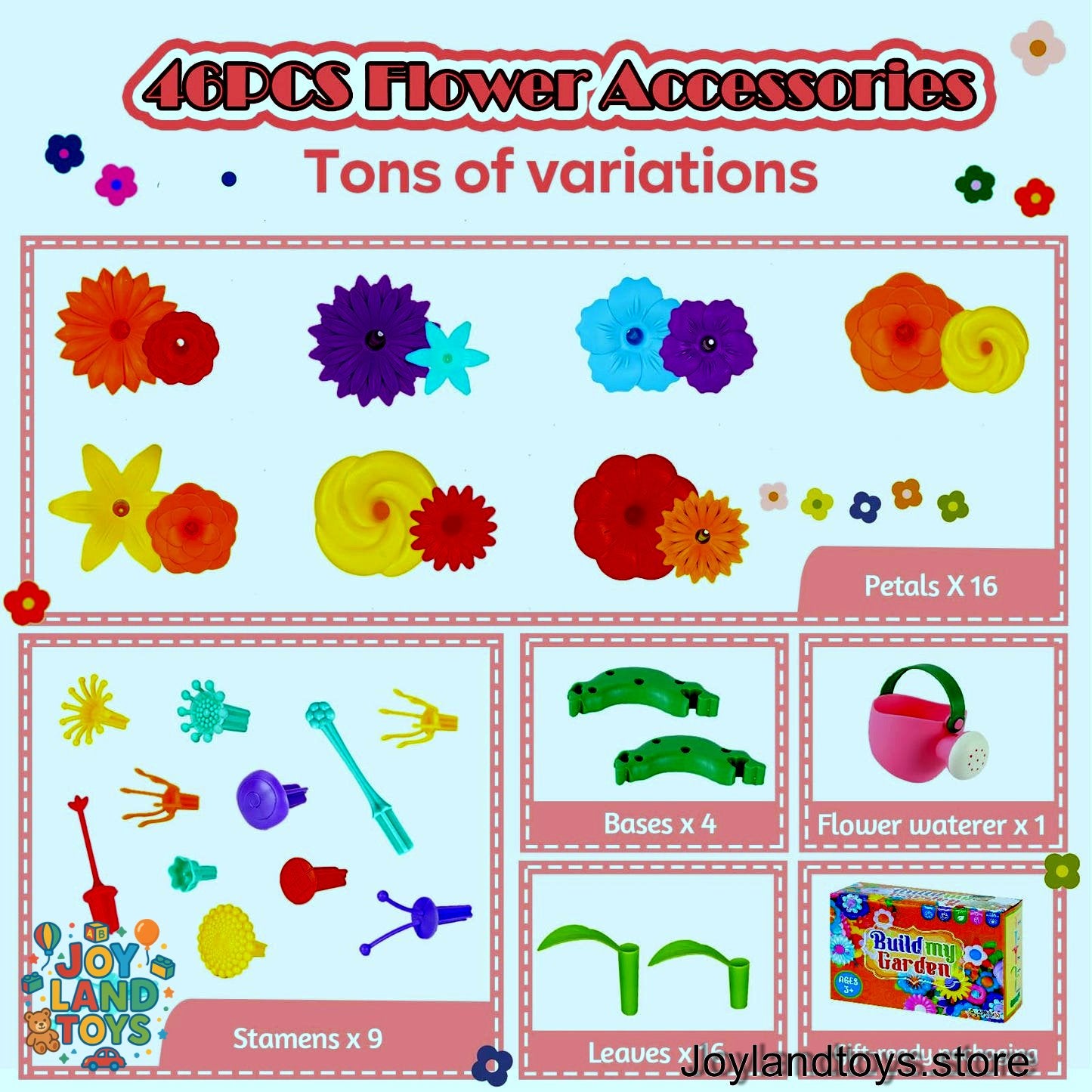 Joy Land Toys – 46 PCS Flower Garden Building Toy for Kids (STEM Educational Play Set)