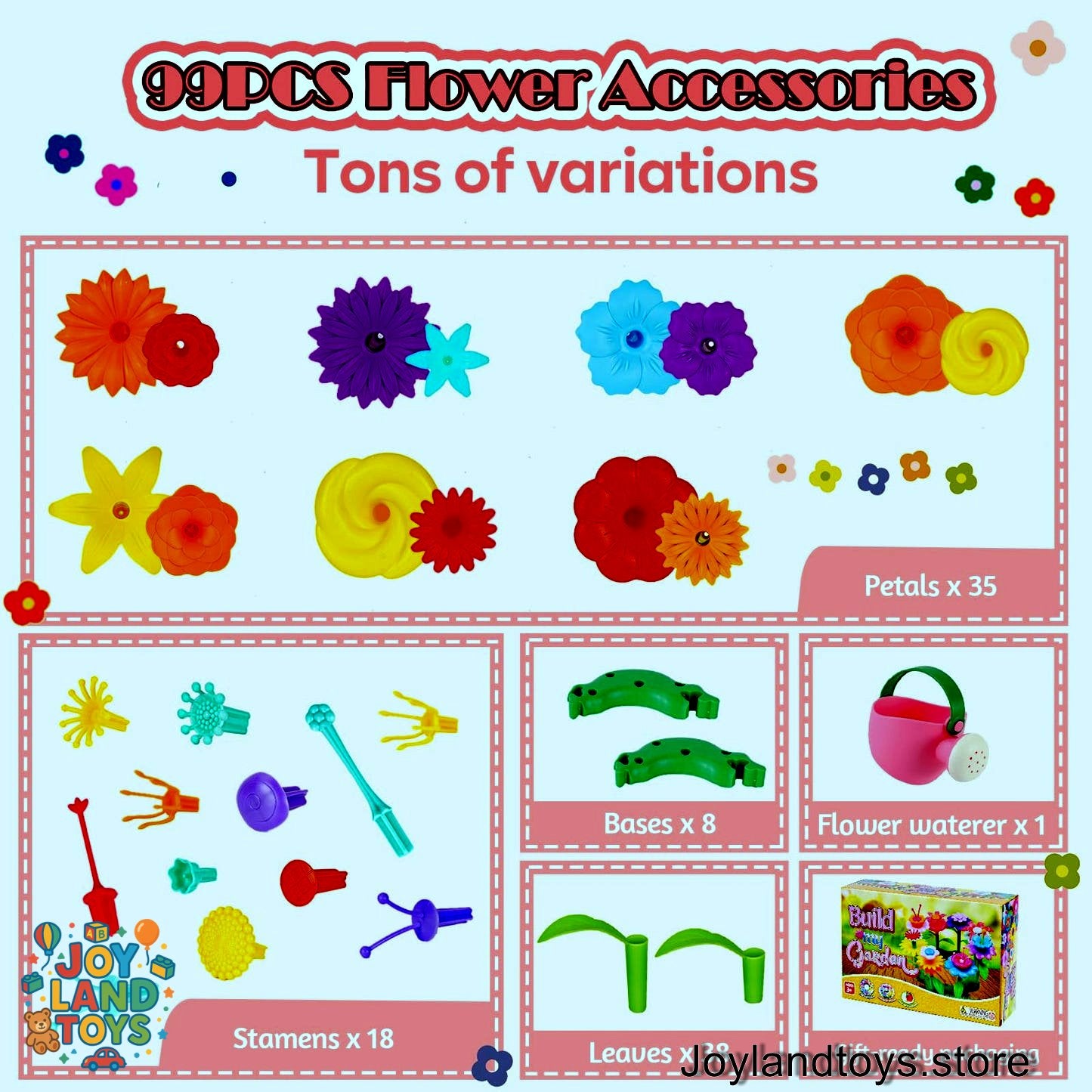 Joy Land Toys – 46 PCS Flower Garden Building Toy for Kids (STEM Educational Play Set)