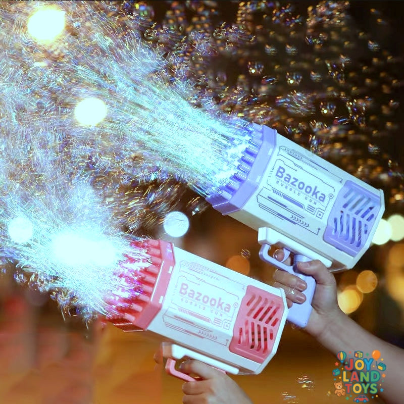 Joy Land Toys Bubble Gun Rocket 69 Holes Soap Bubbles Machine Gun Shape Automatic Blower With Light Toys For Kids Pomperos