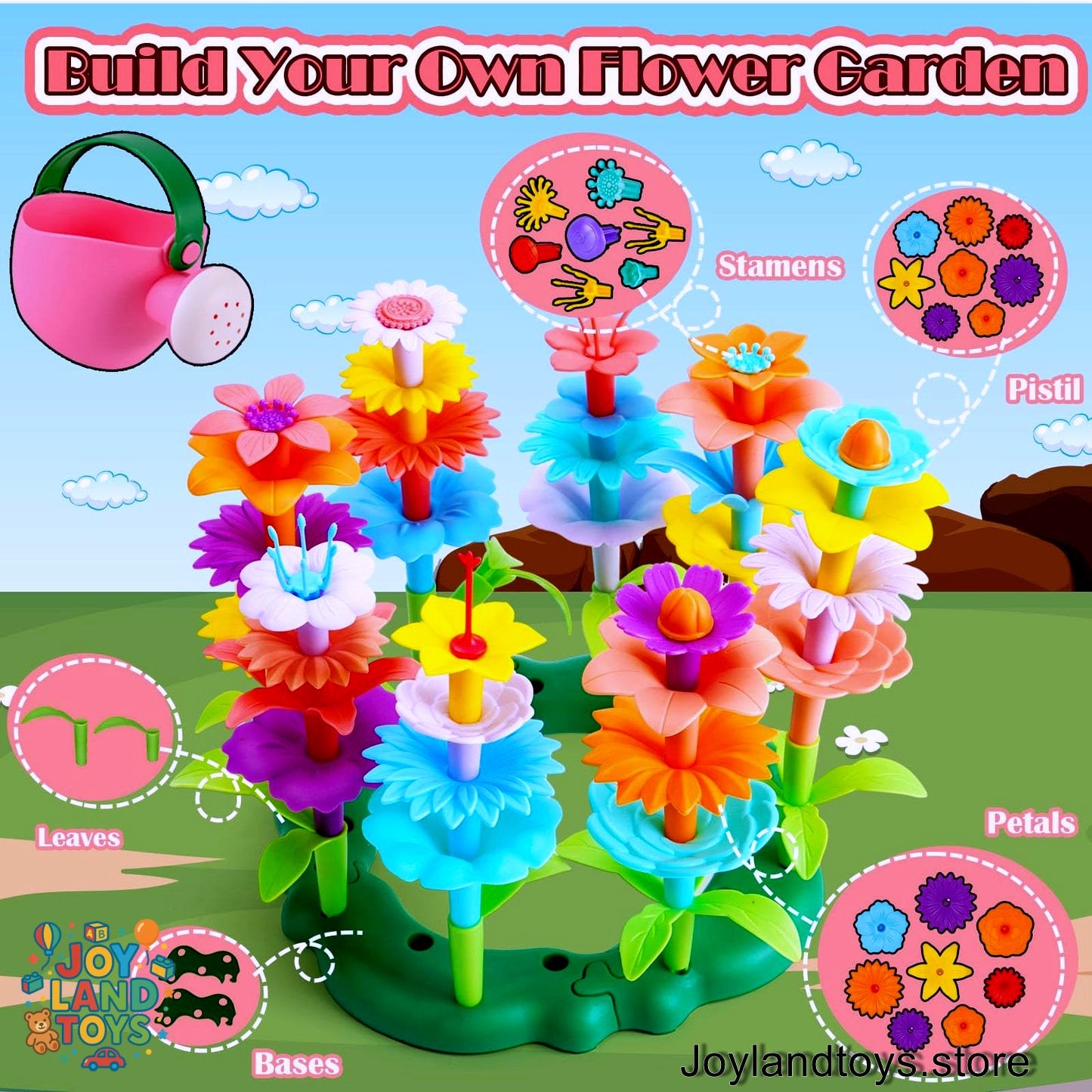 Joy Land Toys – 46 PCS Flower Garden Building Toy for Kids (STEM Educational Play Set)