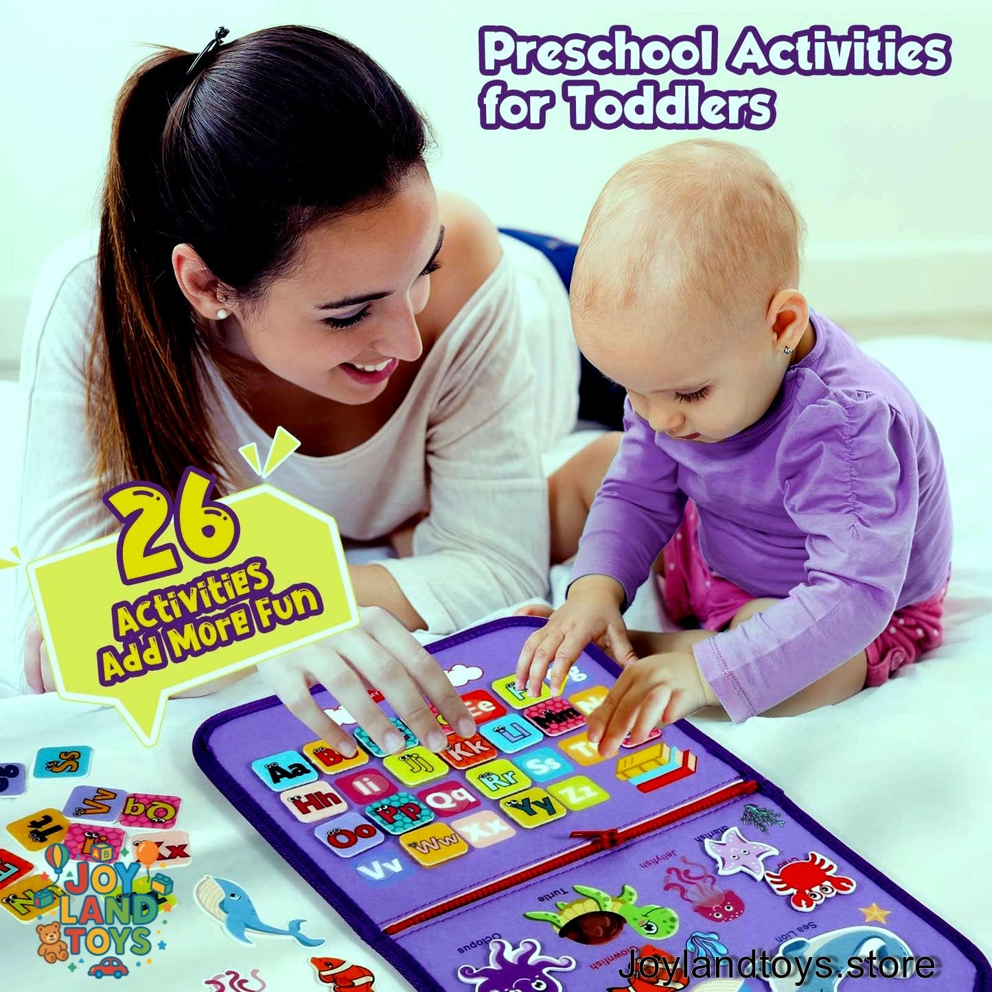 Joy Land Toys Montessori Busy Board for Toddlers – 26-in-1 Educational Learning Toy