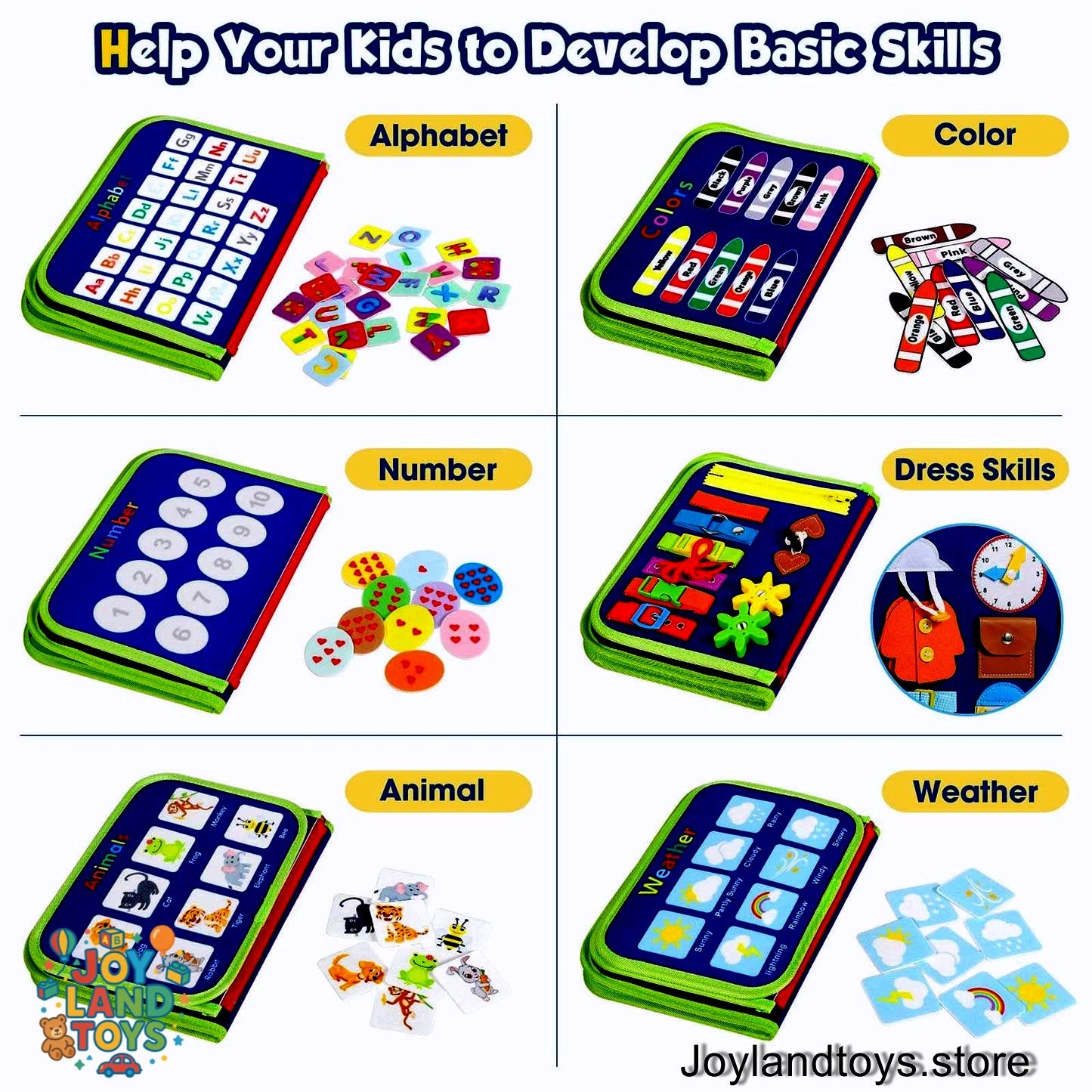 Joy Land Toys Montessori Busy Board for Toddlers – 26-in-1 Educational Learning Toy