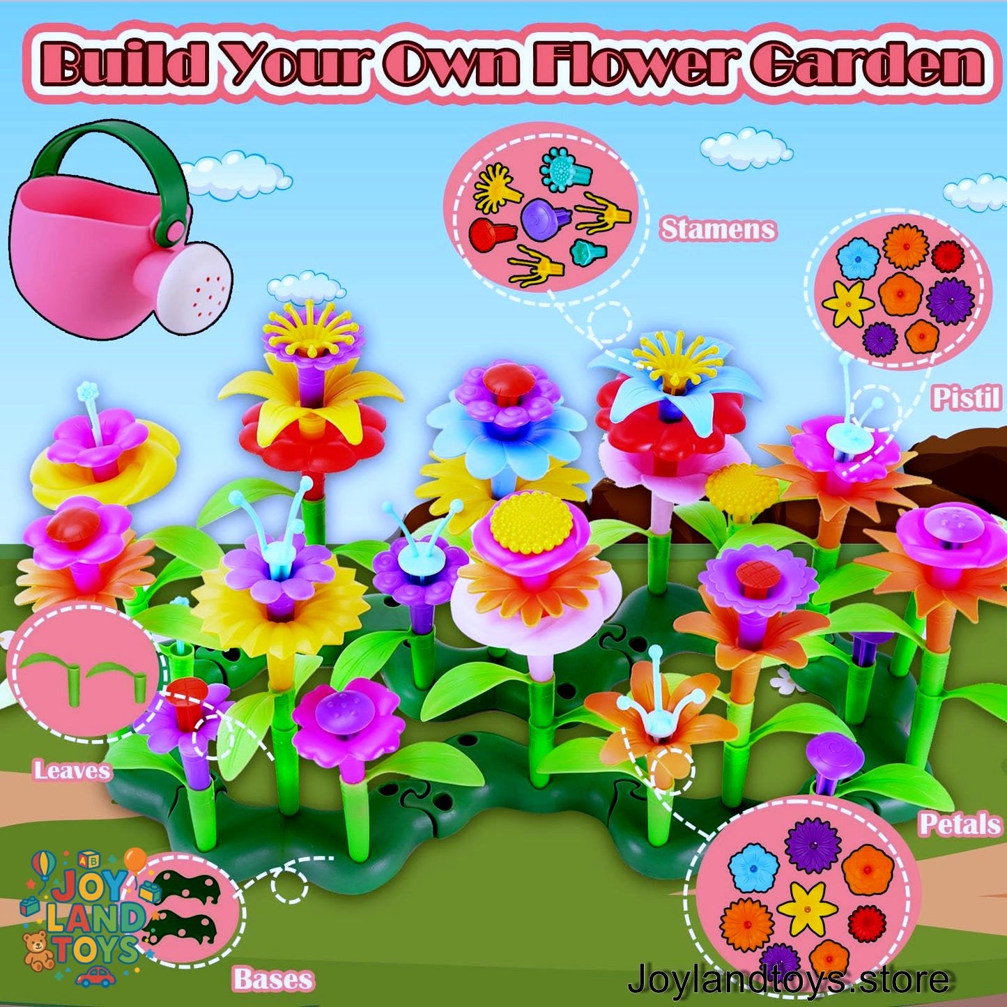 Joy Land Toys – 46 PCS Flower Garden Building Toy for Kids (STEM Educational Play Set)
