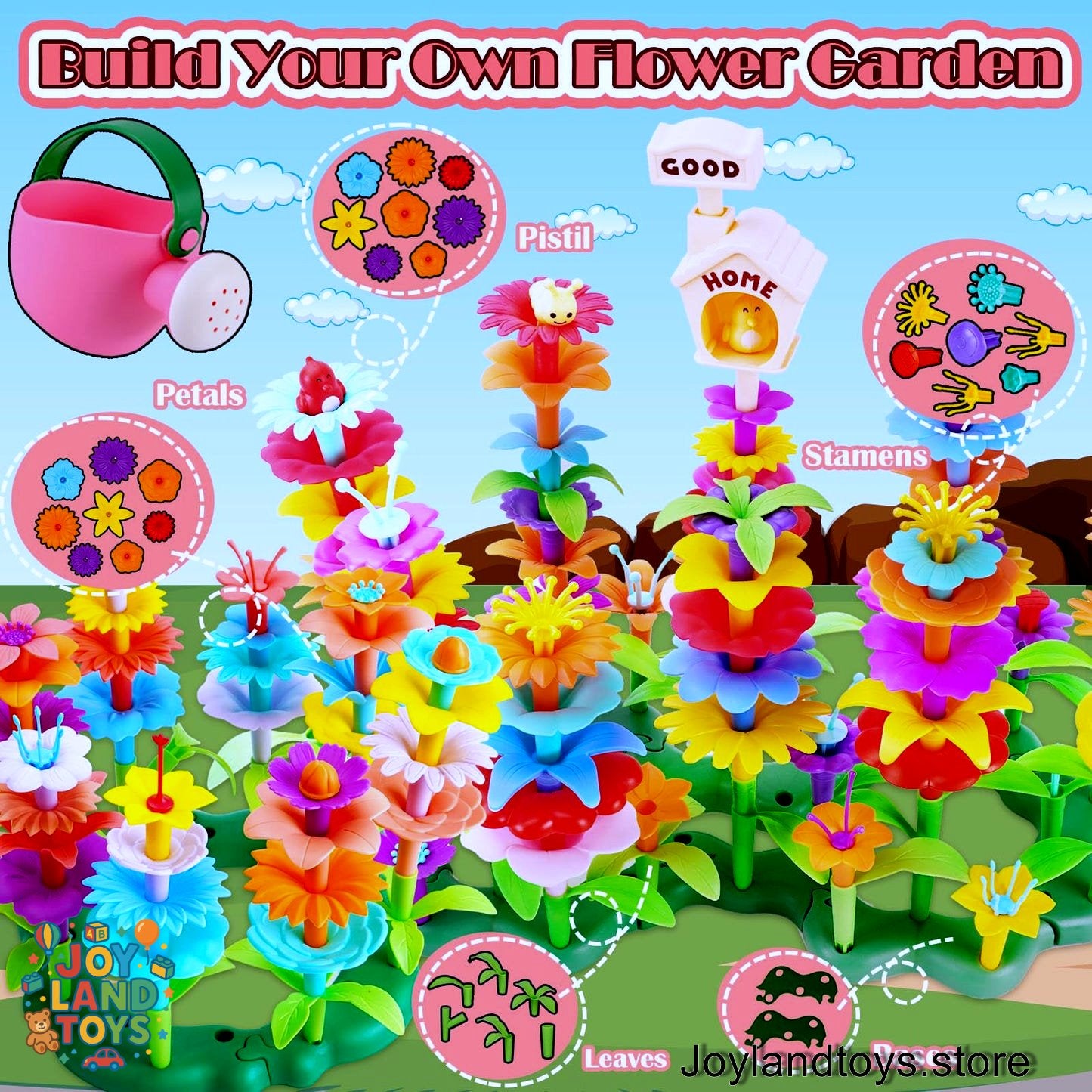 Joy Land Toys – 46 PCS Flower Garden Building Toy for Kids (STEM Educational Play Set)