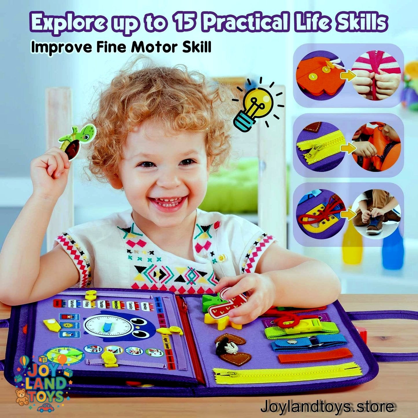 Joy Land Toys Montessori Busy Board for Toddlers – 26-in-1 Educational Learning Toy