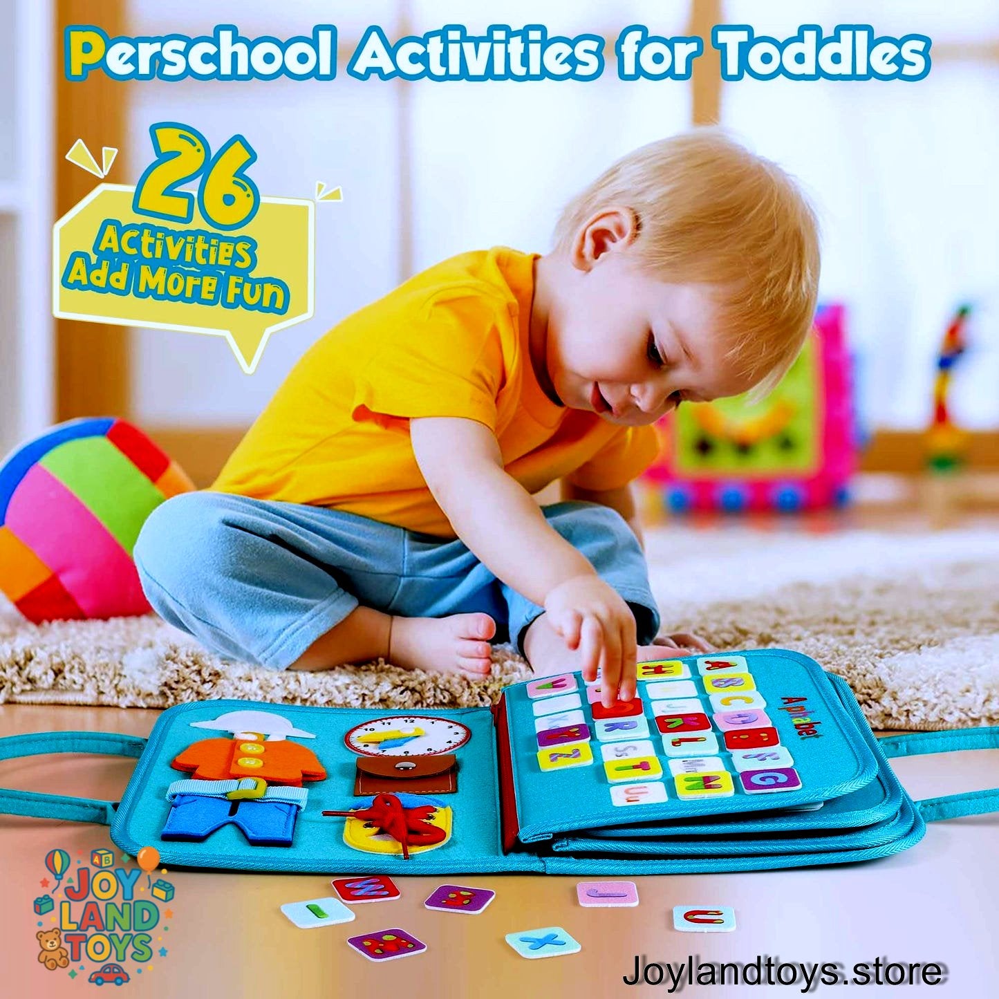 Joy Land Toys Montessori Busy Board for Toddlers – 26-in-1 Educational Learning Toy