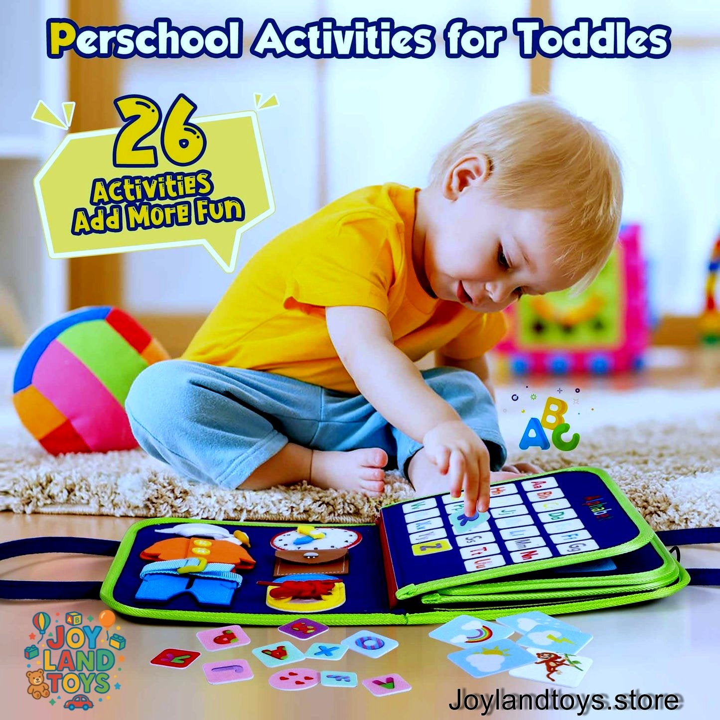 Joy Land Toys Montessori Busy Board for Toddlers – 26-in-1 Educational Learning Toy