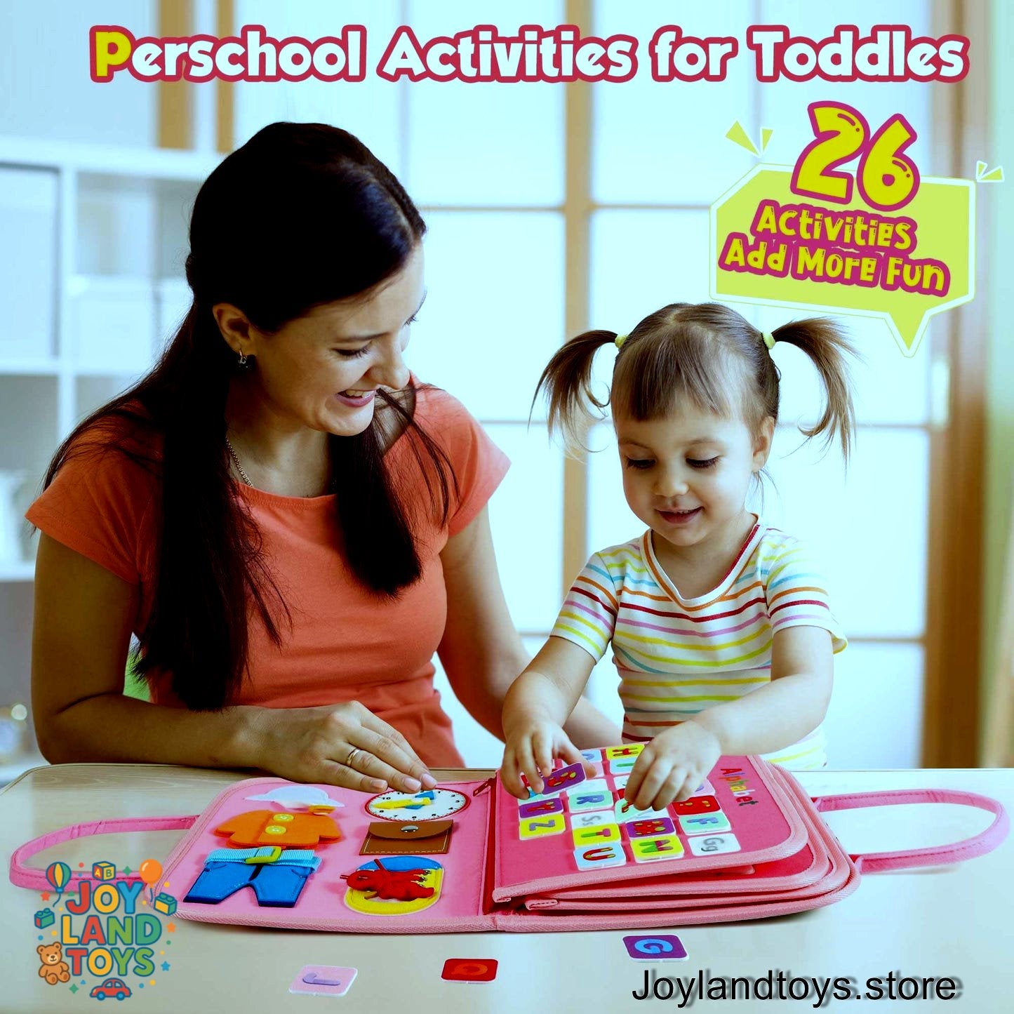 Joy Land Toys Montessori Busy Board for Toddlers – 26-in-1 Educational Learning Toy