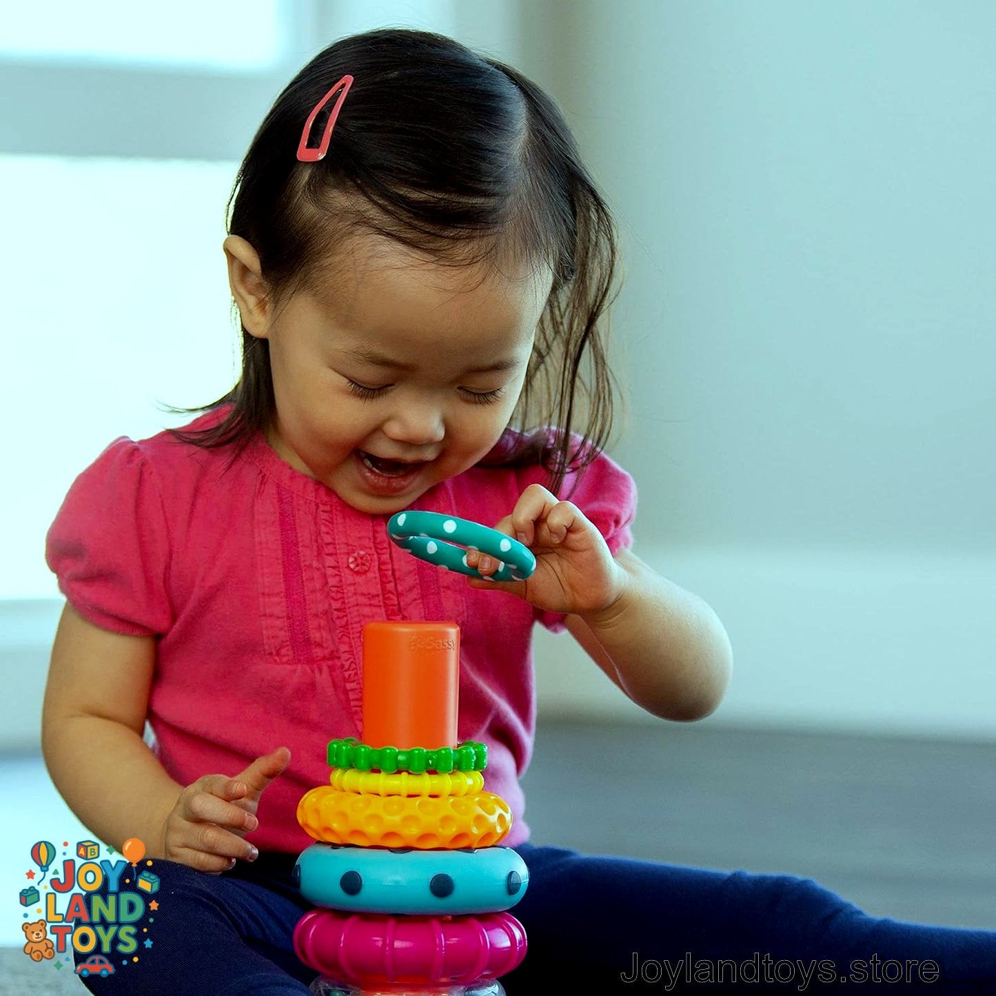 Joy Land Toys – Sassy Stacks of Circles Stacking Ring STEM Learning Toy, Age 6+ Months, Multi, 9-Piece Set
