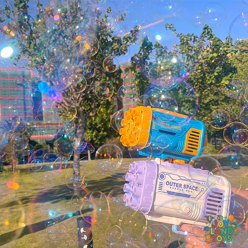 Joy Land Toys Bubble Gun Rocket 69 Holes Soap Bubbles Machine Gun Shape Automatic Blower With Light Toys For Kids Pomperos