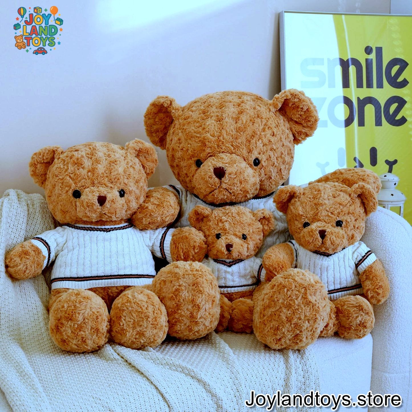 Joy Land Toys – White Sweater Bear Plush Doll | Soft Cuddly Toy Gift for Kids & Adults