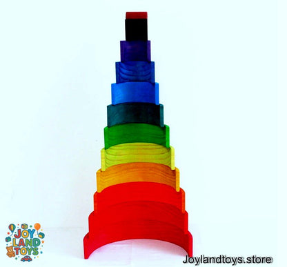Joy Land Toys Wooden Building Block Set – 12-Piece Hand-Painted Natural Pine Toys