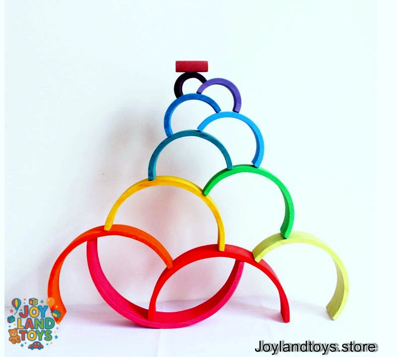Joy Land Toys Wooden Building Block Set – 12-Piece Hand-Painted Natural Pine Toys