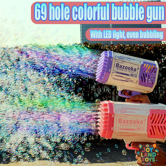 Joy Land Toys Bubble Gun Rocket 69 Holes Soap Bubbles Machine Gun Shape Automatic Blower With Light Toys For Kids Pomperos