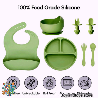 Joy Land Toys – 10-Piece Silicone Baby Feeding Set | Complete Self-Feeding Kit for Infants &amp; Toddlers