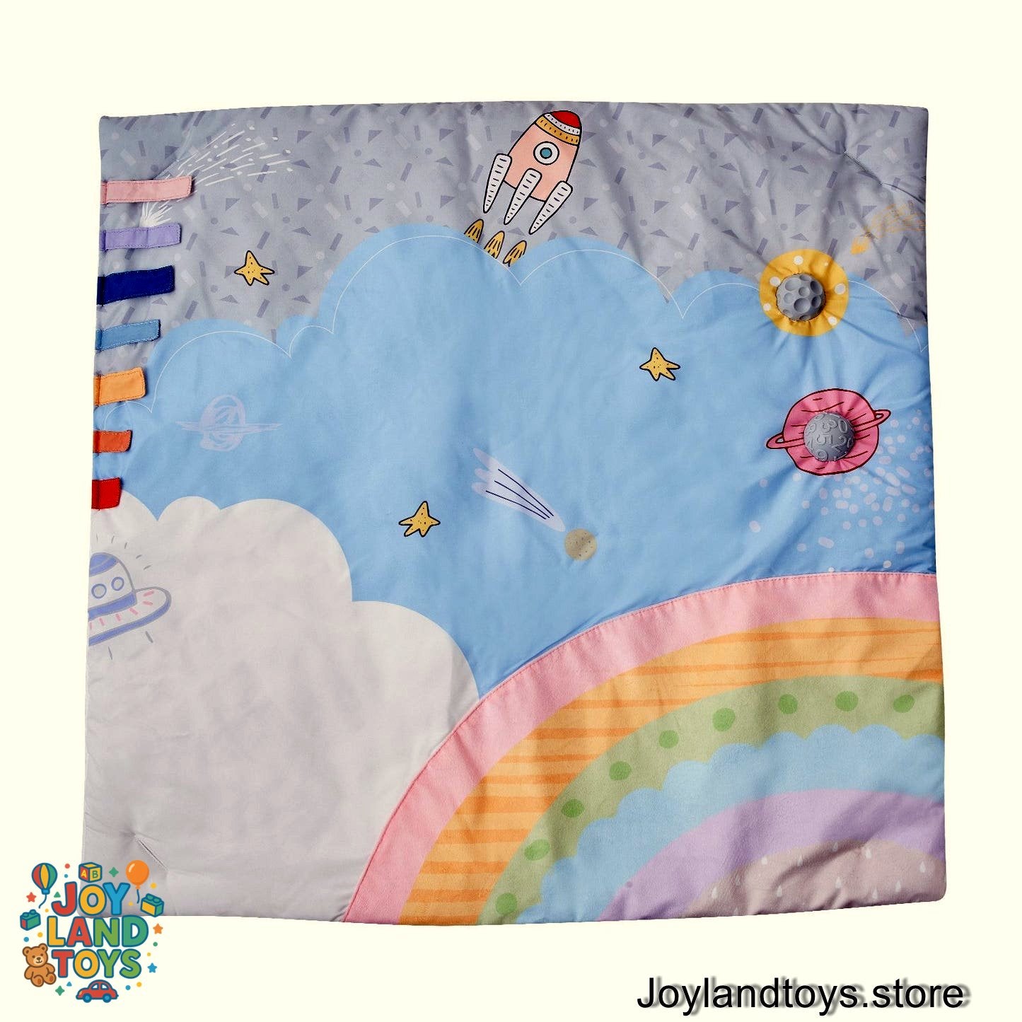 Joy Land Toys Baby Play Gym Mat – Tummy Time Activity Mat with 6 Sensory Toys