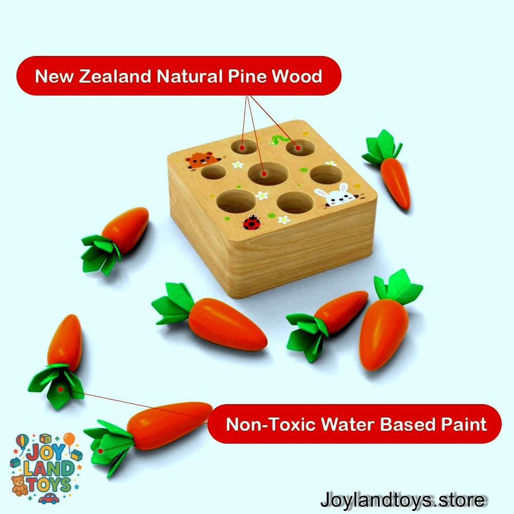 Joy Land Toys – Montessori Wooden Carrot Harvest Toy for Toddlers (Educational Sorting &amp; Matching Game