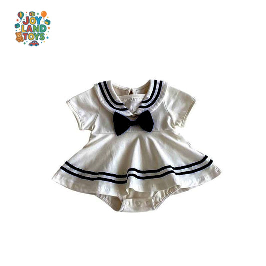 Joy Land Toys Cotton Baby Girl College-Style Jumpsuit – White Short Sleeve Romper