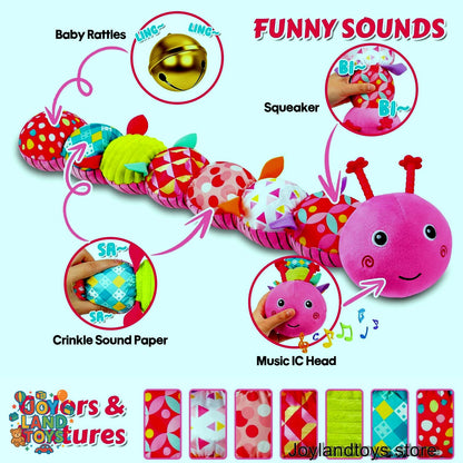 Joy Land Toys – 5-in-1 Musical Caterpillar Plush Toy | Sensory Rattle &amp; Teething Toy for Babies (0–12 Months)