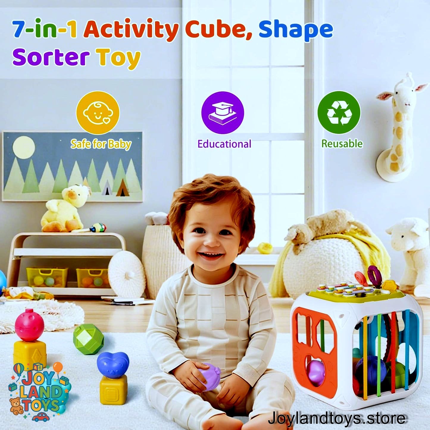 Joy Land Toys – Montessori Shape Sorter &amp; Sensory Baby Activity Cube (Educational Toy for 1–2 Year Olds)