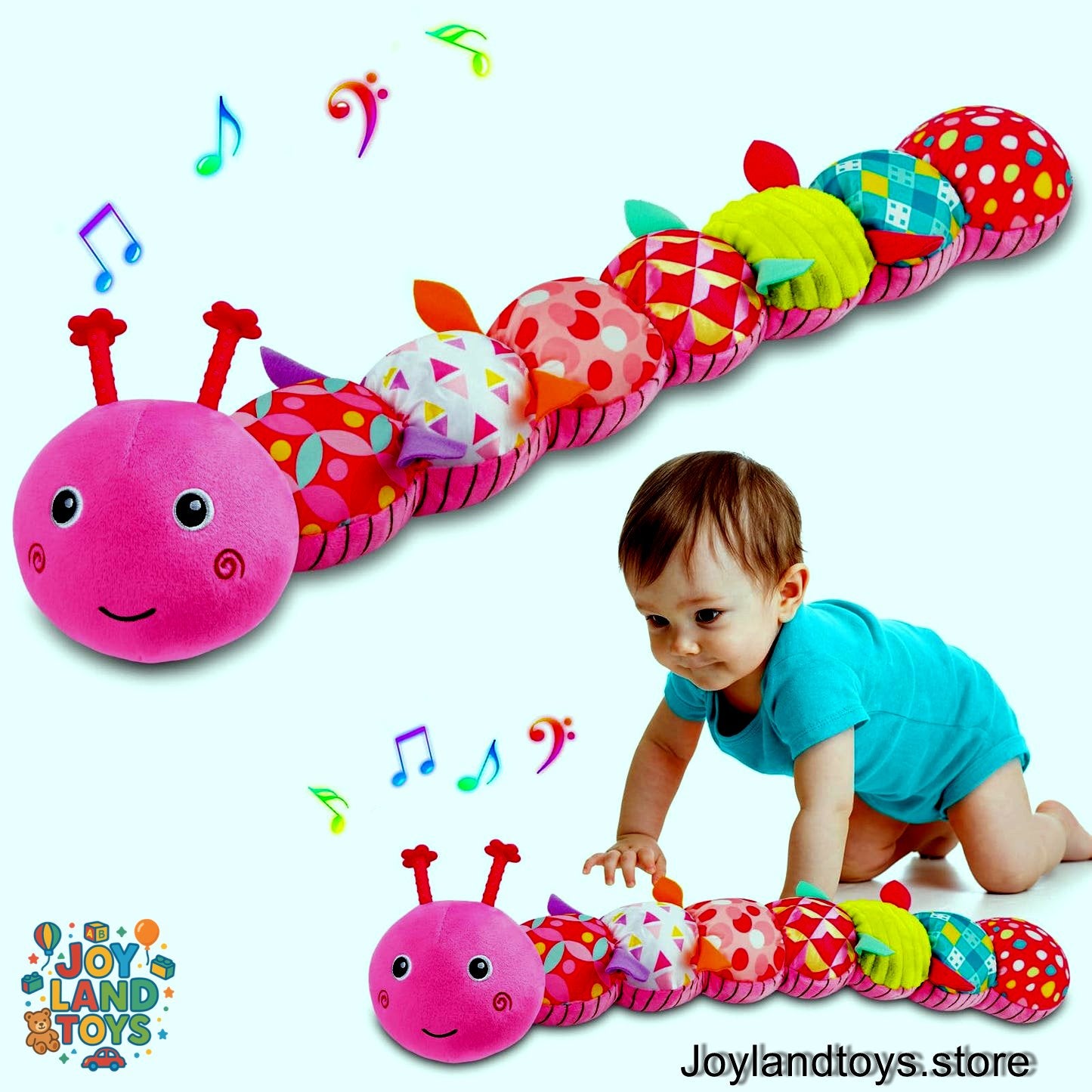 Joy Land Toys – 5-in-1 Musical Caterpillar Plush Toy | Sensory Rattle &amp; Teething Toy for Babies (0–12 Months)