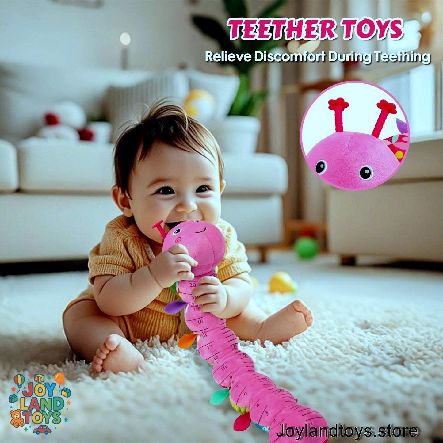 Joy Land Toys – 5-in-1 Musical Caterpillar Plush Toy | Sensory Rattle &amp; Teething Toy for Babies (0–12 Months)