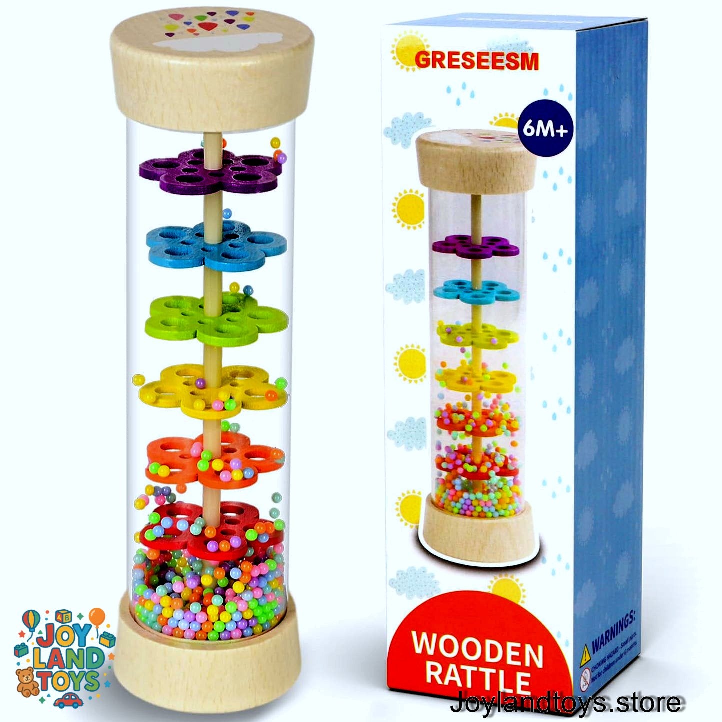 Joy Land Toys – Wooden Rainmaker Rattle Toy for Babies (6–12 Months) | Montessori Sensory Sound Toy
