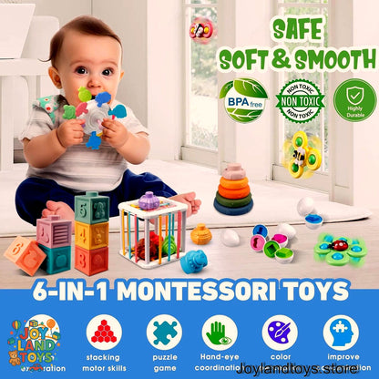 Joy Land Toys – 6-in-1 Montessori Baby Toy Set | Sensory, Teething &amp; Learning Toys for 6–36 Months