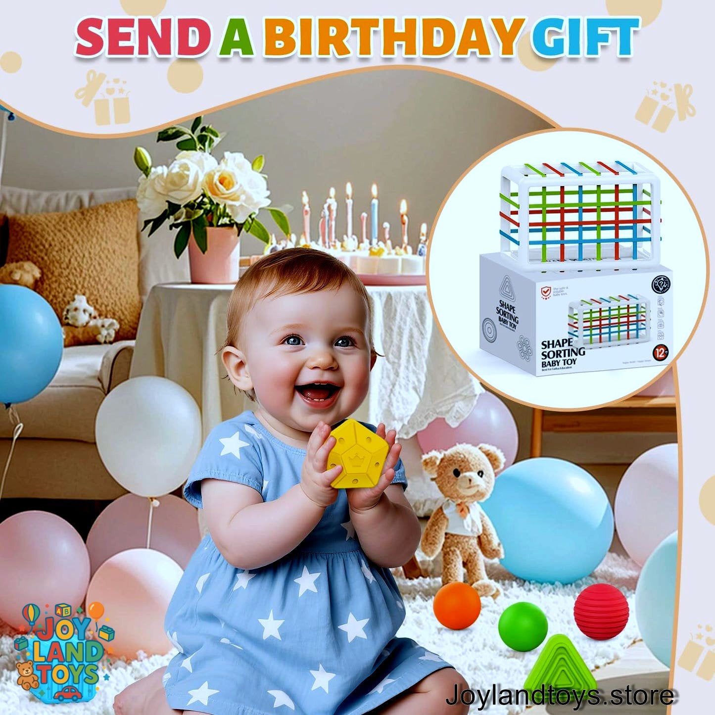 Joy Land Toys – Montessori Shape Sorter &amp; Sensory Baby Activity Cube (Educational Toy for 1–2 Year Olds)