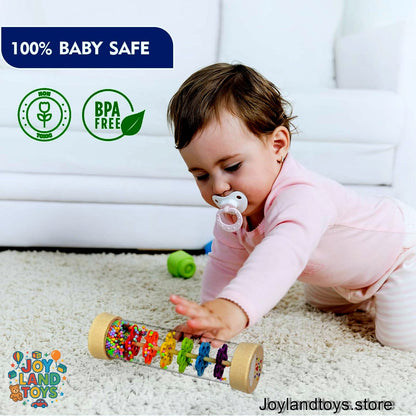 Joy Land Toys – Wooden Rainmaker Rattle Toy for Babies (6–12 Months) | Montessori Sensory Sound Toy
