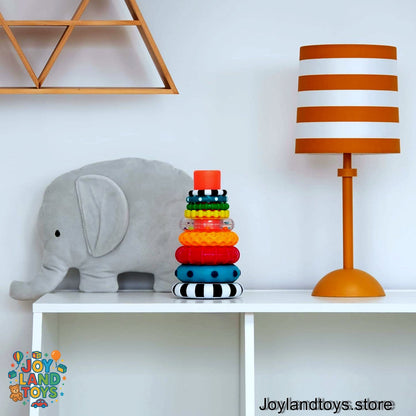 Joy Land Toys – Sassy Stacks of Circles Stacking Ring STEM Learning Toy, Age 6+ Months, Multi, 9-Piece Set