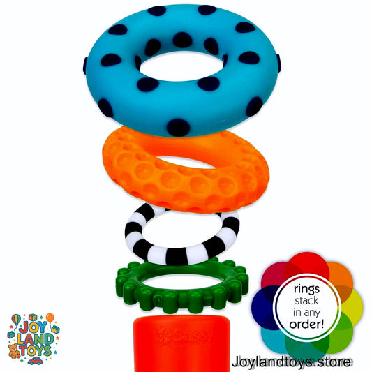 Joy Land Toys – Sassy Stacks of Circles Stacking Ring STEM Learning Toy, Age 6+ Months, Multi, 9-Piece Set